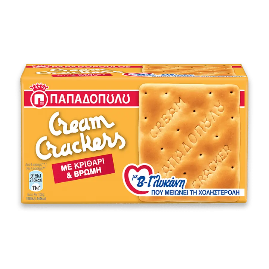 Παπαδοπούλου Cream Crackers με κριθάρι, βρώμη και β-γλυκάνη (185g)