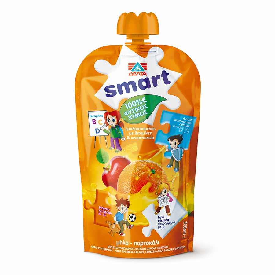 Δέλτα Smart Φυσικός Χυμός Μήλο & Πορτοκάλι Χωρίς Γλουτένη (200ml)