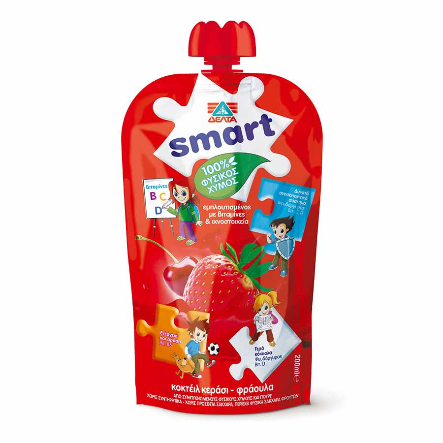 Δέλτα Smart Φυσικός Χυμός Κεράσι & Φράουλα Χωρίς Γλουτένη (200ml)