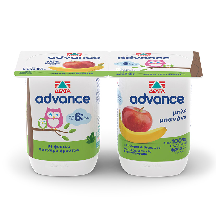 Δέλτα Advance Επιδόρπιο Γιαουρτιού Μήλο Μπανάνα (2x140gr)