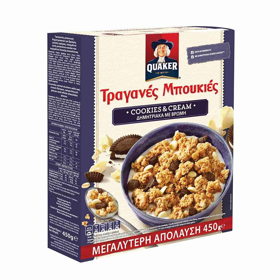 Quaker Τραγανές Μπουκιές Δημητριακά Με Βρώμη Και Cookies & Cream (450gr)