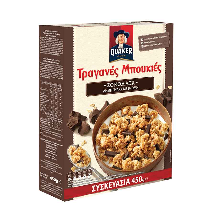 Quaker Τραγανές Μπουκιές Δημητριακά Με Βρώμη & Σοκολάτα Υγείας (450gr)