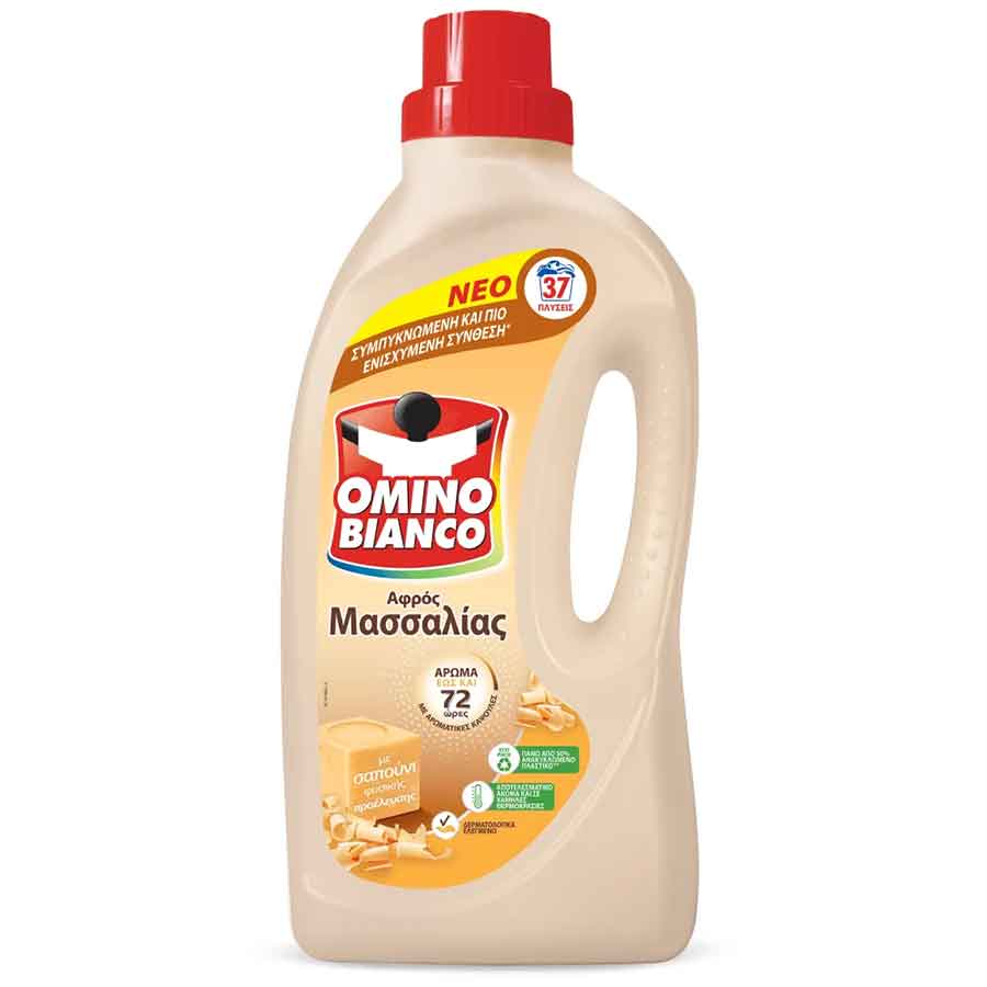 Omino Bianco Υγρό Απορρυπαντικό Πλυντηρίου Ρούχων Αφρός Μασσαλίας (37 Μεζούρες)
