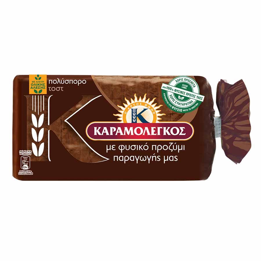Καραμολέγκος Ψωμί Τοστ Πολύσπορο Ολικής Άλεσης Σε Φέτες (340gr)
