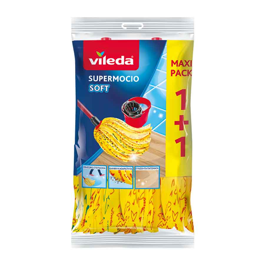 Vileda SuperMocio Σφουγγαρίστρα Soft +30% Microfibre Ανταλλακτικό (1+1Δώρο)