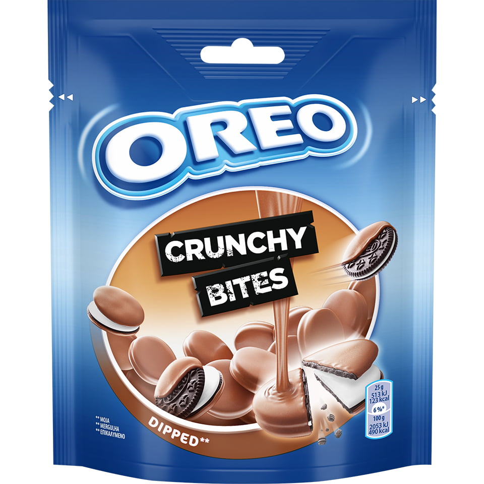 Oreo Μπισκότα Crunchy Bites Dipped με Επικάλυψη & Γέμιση Chocolate & Milk Cream (110gr)