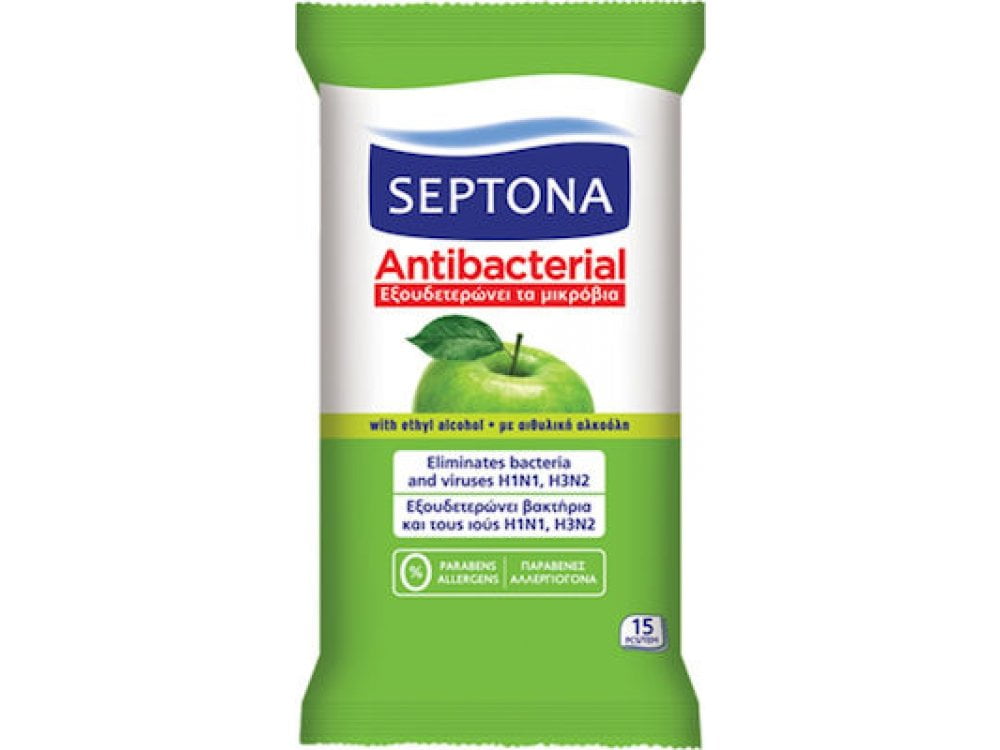 Septona Antibacterial Wipes Green Apple 15 pcs