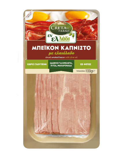 Creta Farms Εν Ελλάδι Καπνιστό Μπέικον με Ελαιόλαδο σε φέτες (100gr)