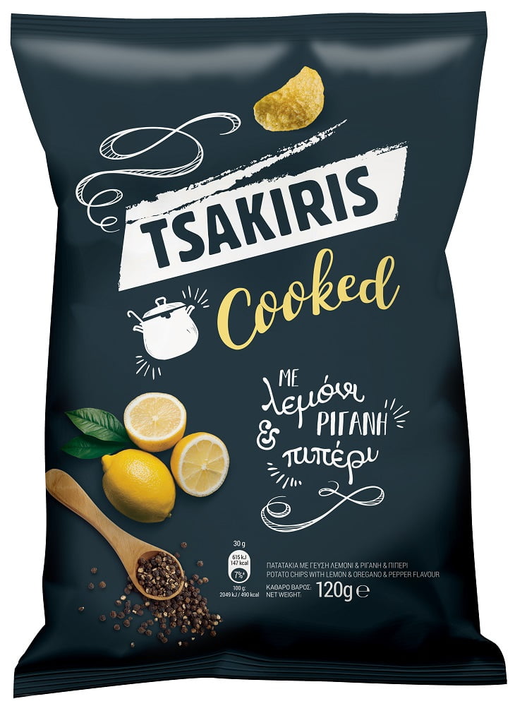Tsakiris Τσιπς Kettle Cooked Λεμόνι Πιπέρι & Ρίγανη (120gr)