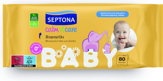 Septona Calm n’ Care Chamomile Μωρομάντηλα χωρίς Οινόπνευμα & Parabens (80τμχ)