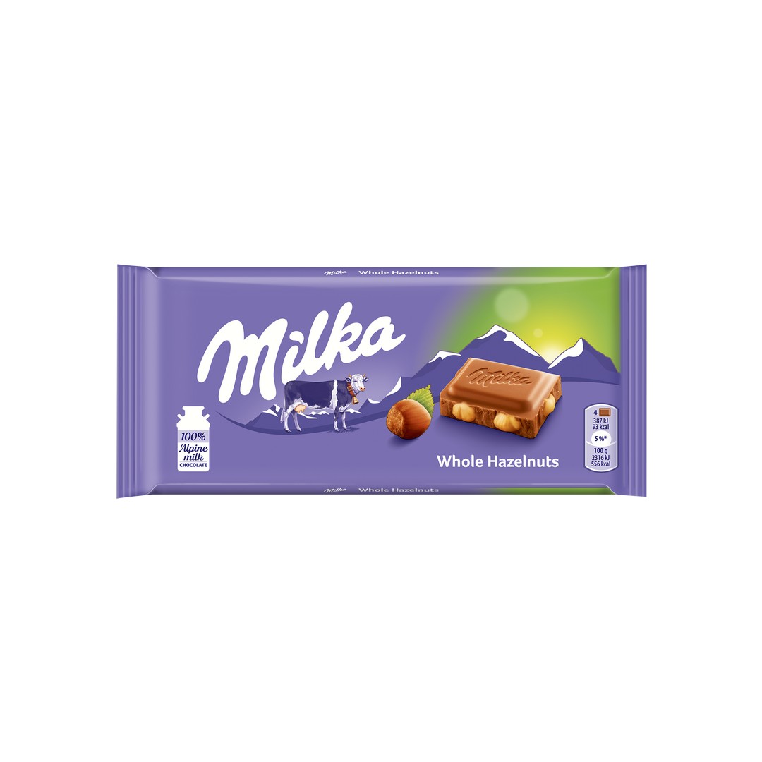Milka Σοκολάτα Γάλακτος Ολόκληρα Φουντούκια (100gr)