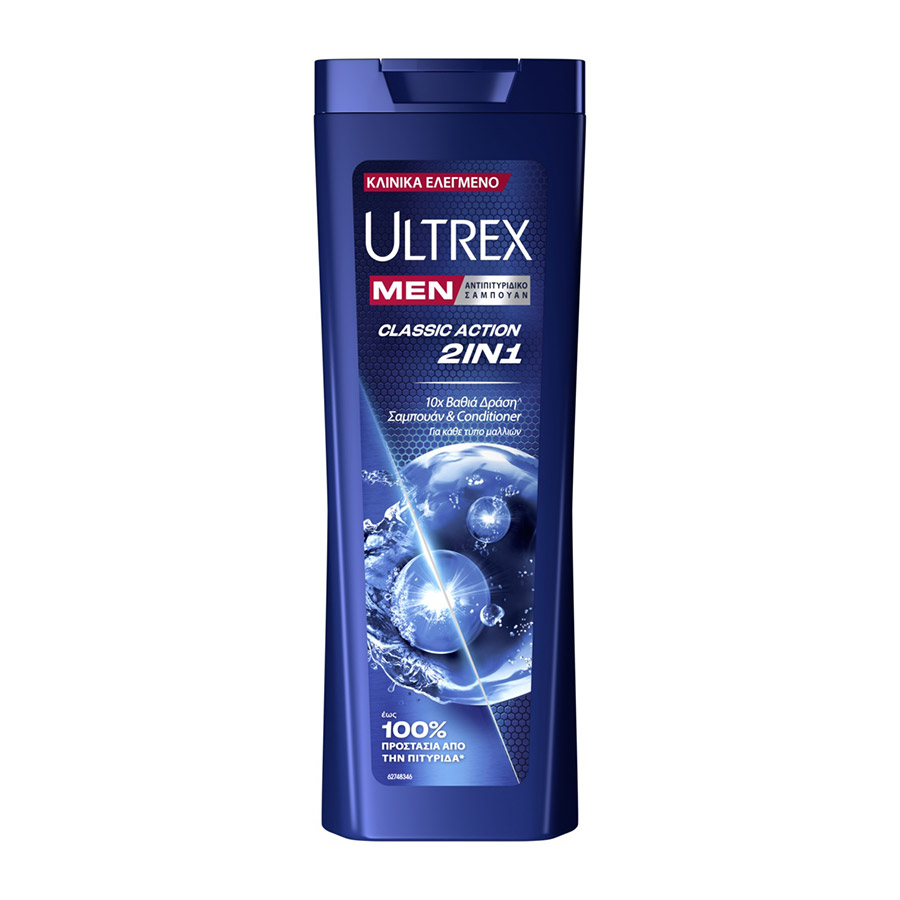 Ultrex Men Σαμπουάν Classic Action 2σε1 Για Όλους Τους Τύπους Μαλλιών (360ml)
