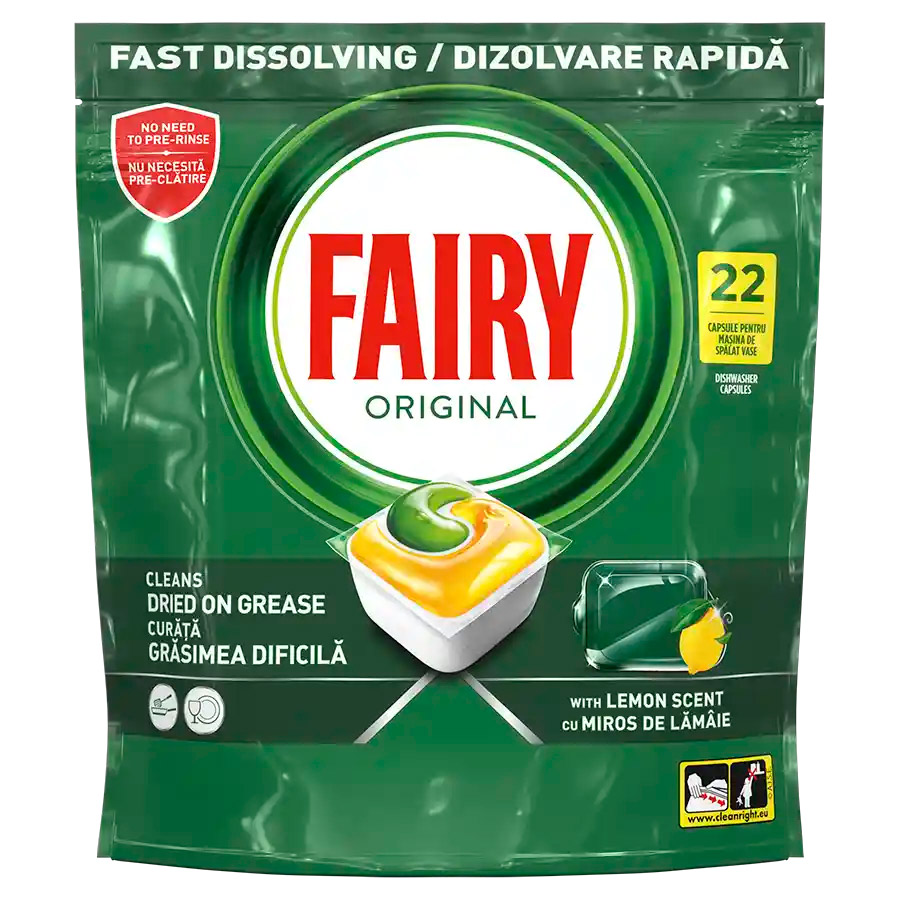 Fairy Original Κάψουλες Πλυντηρίου Πιάτων Λεμόνι (22τεμ.)