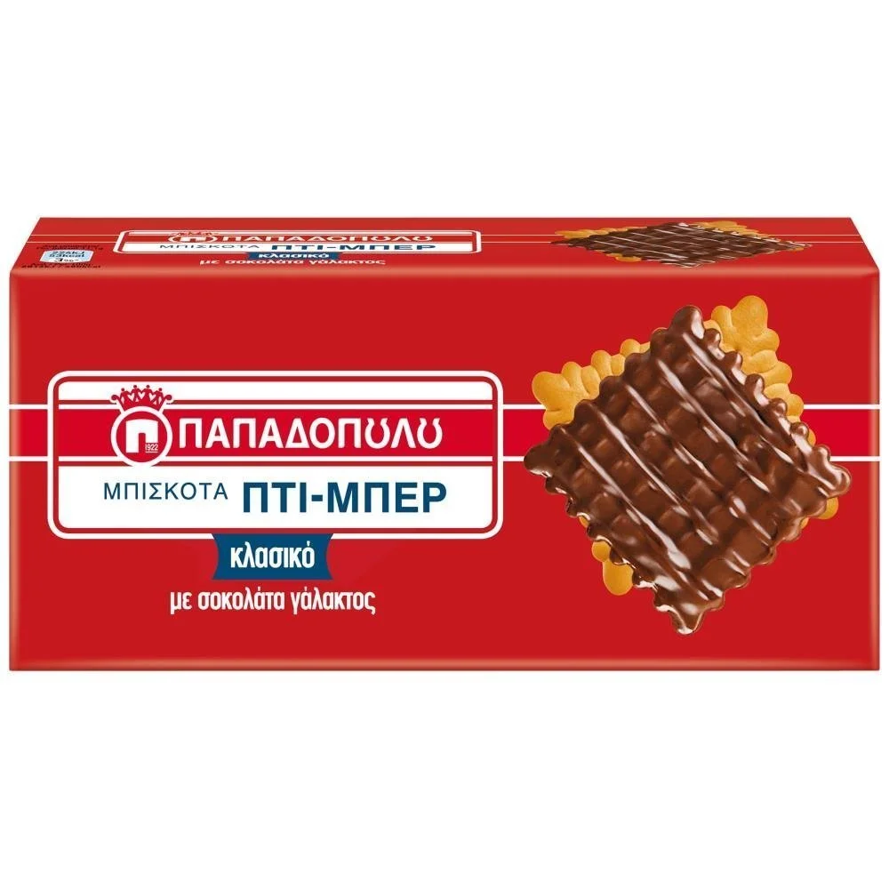 Παπαδοπούλου Πτι-Μπερ με επικάλυψη σοκολάτας γάλακτος (200gr)