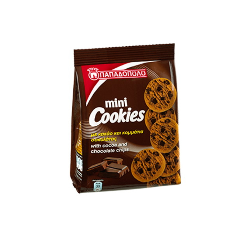 Παπαδοπούλου Mini Cookies με κομμάτια σοκολάτας & κακάο (70gr)