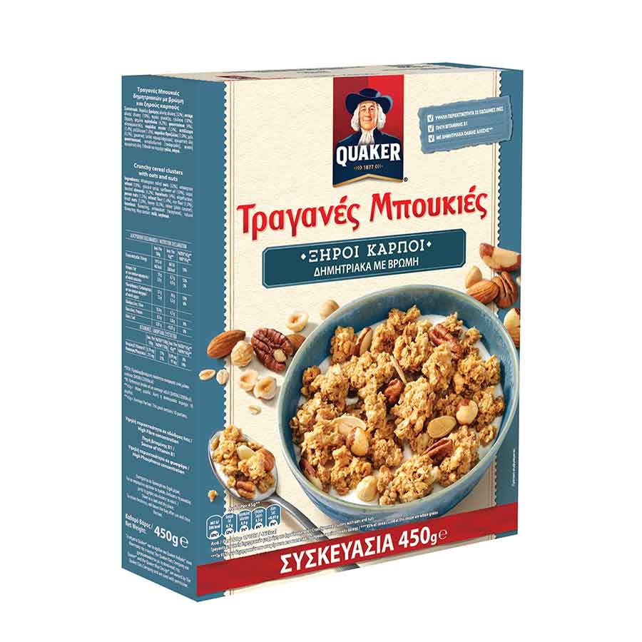 Quaker Τραγανές Μπουκιές Δημητριακά Με Βρώμη & Ξηρούς Καρπούς (450gr)