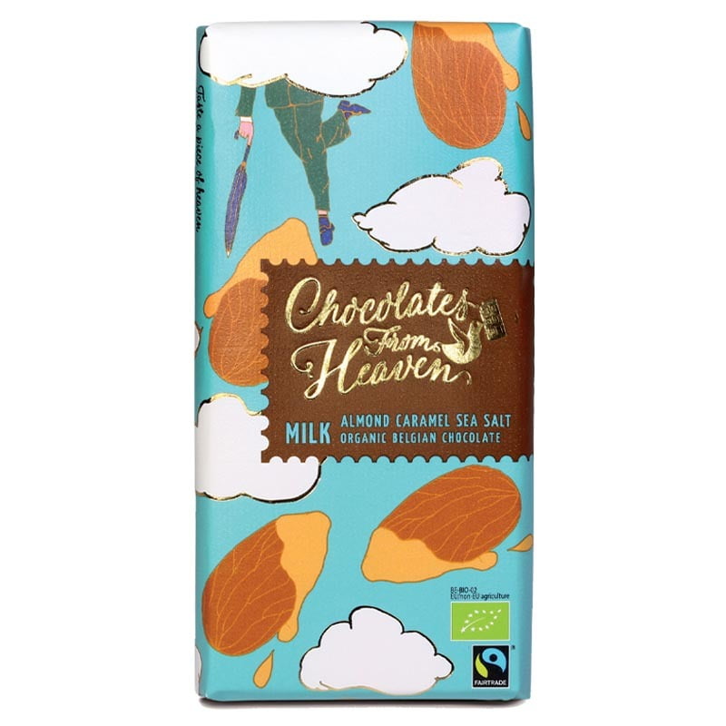 Chocolates from Heaven Belgian Organic Βιολογικό Προϊόν Σοκολάτα Γάλακτος Almond Caramel Sea Salt (100gr)