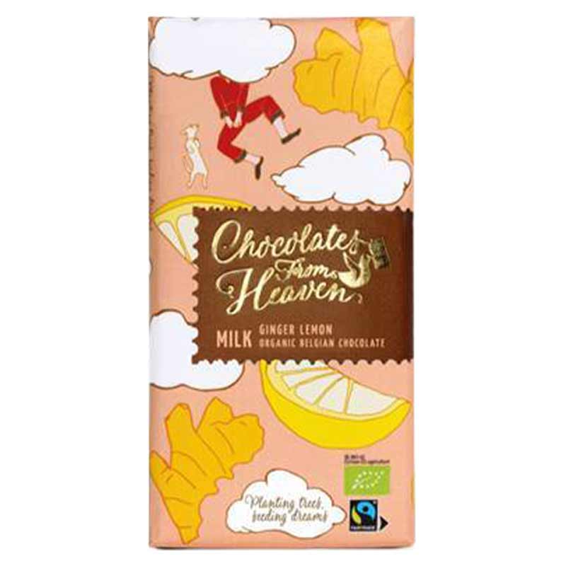 Chocolates from Heaven Belgian Organic Βιολογικό Προϊόν Σοκολάτας Γάλακτος Ginger Lemon (100gr)
