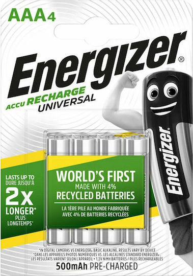 Energizer Universal Επαναφορτιζόμενες Μπαταρίες AAA Ni-MH 500mAh 1.2V (4τμχ)