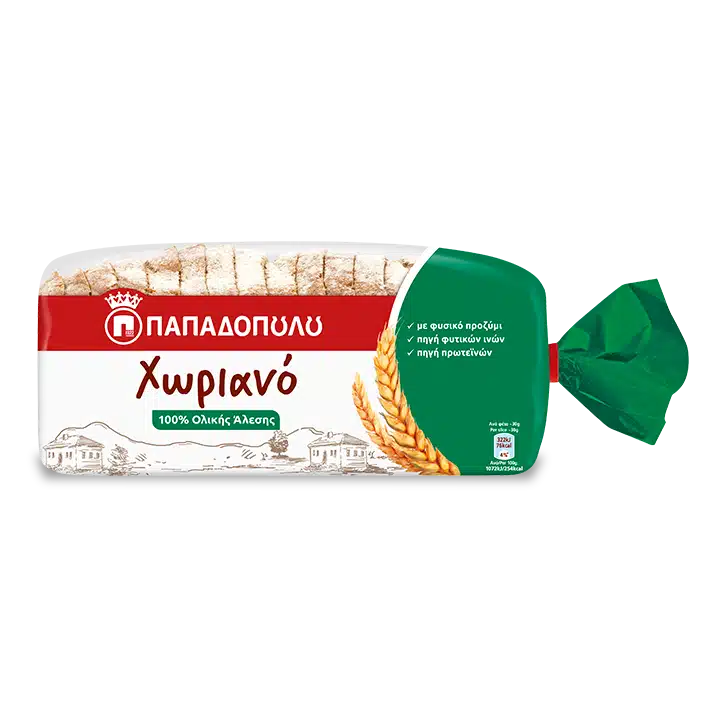 Παπαδοπούλου Χωριανό 100% με αλεύρι Ολικής άλεσης Σίτου και Σίκαλης (500gr)