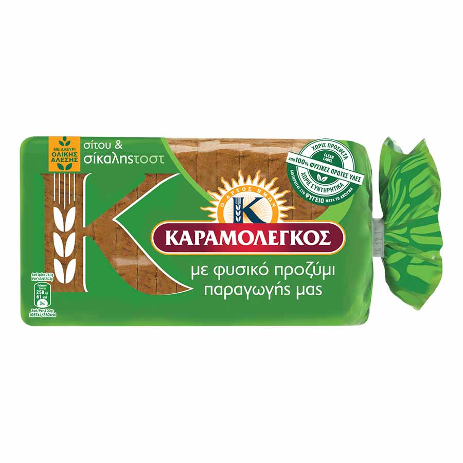 Καραμολέγκος Ψωμί Τοστ Σικάλεως Ολικής Άλεσης Σε Φέτες (340gr)