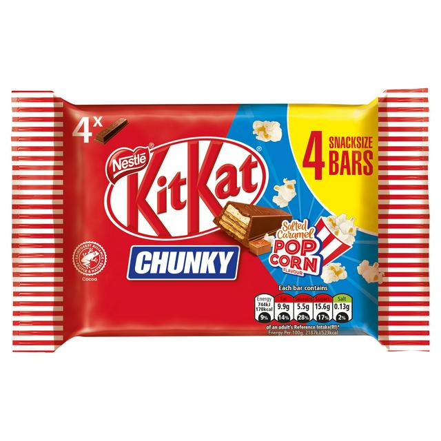 Kit Kat Chunky Salted Caramel Popcorn Milk Chocolate Bar Multipack 4 Pack