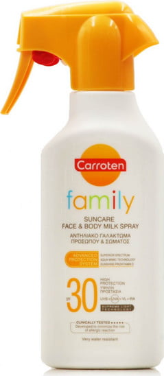 Carroten Family Suncare Milk Spray UVA+UVB+IR Αντηλιακό Spray Προσώπου & Σώματος Αντιγηραντικό SPF30 (300ml)