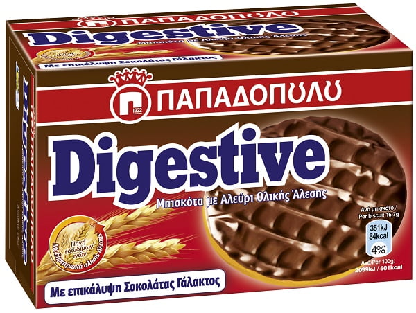 Παπαδοπούλου Digestive με επικάλυψη σοκολάτας γάλακτος (200gr)
