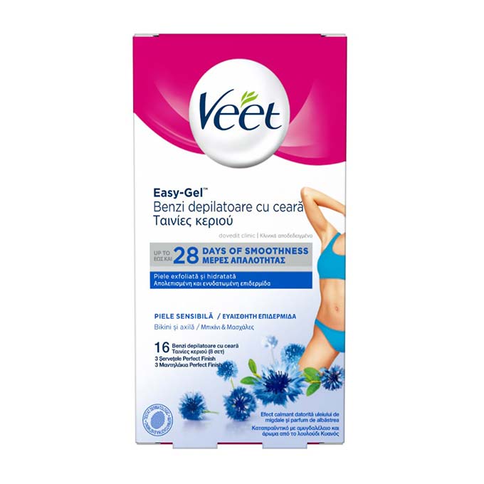 Veet Easy-Gel Ταινίες Κρύου Κεριού για Μπικίνι & Μασχάλες για Ευαίσθητη Επιδερμίδα (16τεμ)