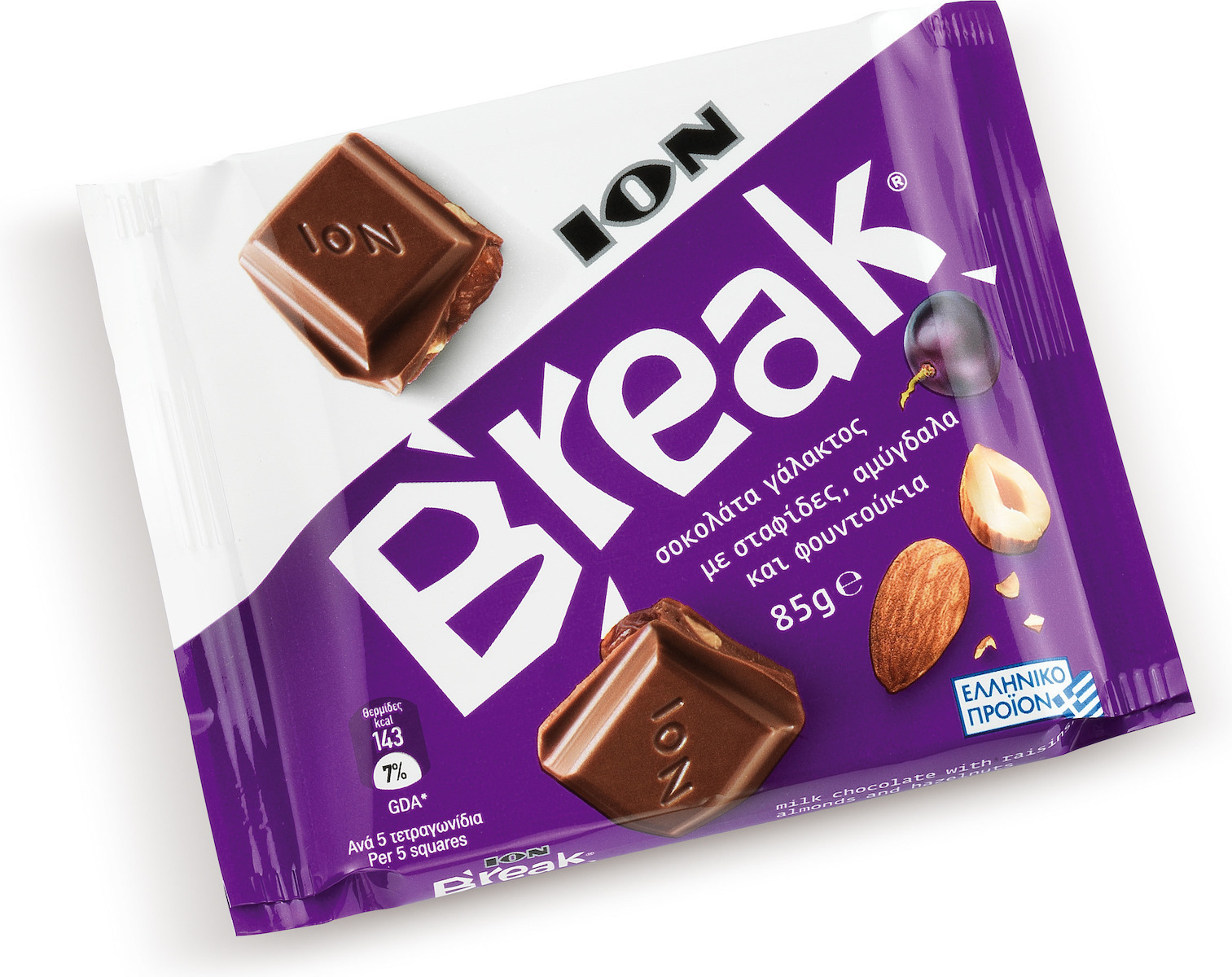 ION Break Σοκολάτα Γάλακτος με Σταφίδες & Ξηρούς Καρπούς (85gr)