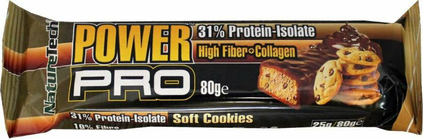 NatureTech Power Pro Higher Fiber & Collagen Μπάρα με 31% Πρωτεΐνη & Γεύση Soft Cookies (80gr)