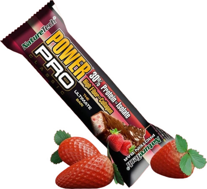 NatureTech Power Pro Higher Fiber & Collagen Μπάρα με 30% Πρωτεΐνη & Γεύση Σοκολάτα Φράουλα (80gr)