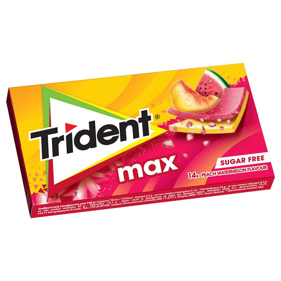 Trident max τσίχλα ροδάκινο καρπούζι (27gr)