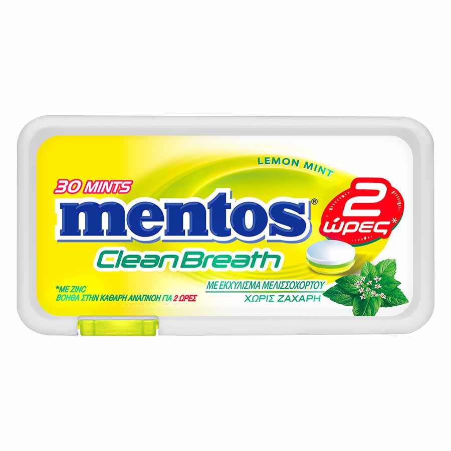 Mentos Clean Breath 2Hours Καραμέλες Λεμόνι & Μέντα Με Εκχύλισμα Μελισσόχορτου (21gr)